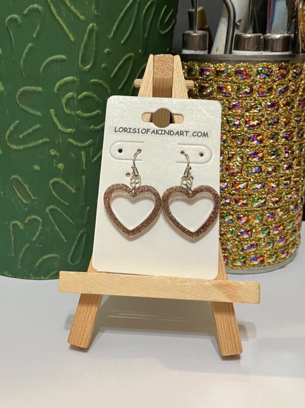 Translucent Brown with Copper Glitter Open-Heart Dangle Earrings, 1OAKG