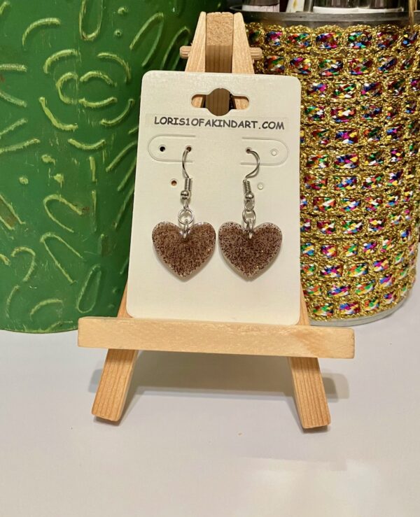 Translucent Brown Resin with Copper Glitter Filled-Heart Dangle Earrings, 1OAKG