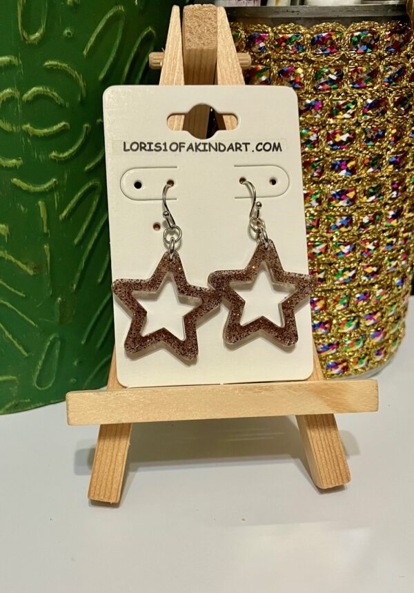Translucent Brown with Copper Glitter Open-Star Dangle Earrings, 1OAKG