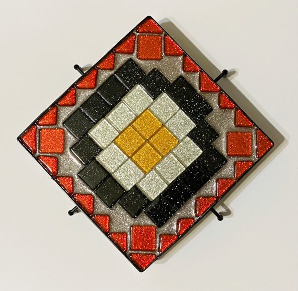 6" Mosaic Target Glitter Glass Tile Trivet/Hotplate, 1OAKG