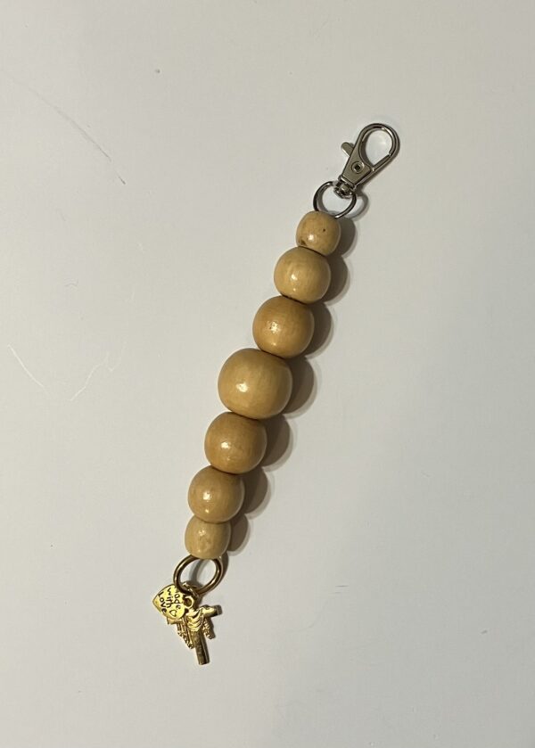 Oak Wood Beaded Keychains with Cross Charm - Rearview Mirror, Keys, Purse, Diaper-bag, Backpack Dangle-1OAKG