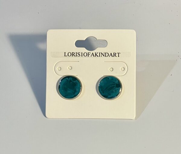 Teal Blue Resin in Silver Posts Stud Earrings, 1OAKG