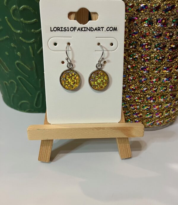 Citrine Yellow Topaz Diamond Cut Faux Druzy Dangle Earrings