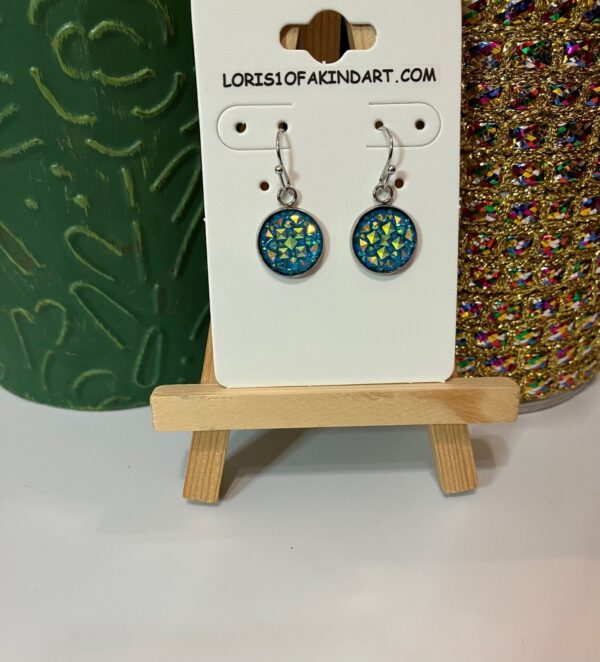 Blue Teal Diamond Cut Faux Druzy Dangle Earrings