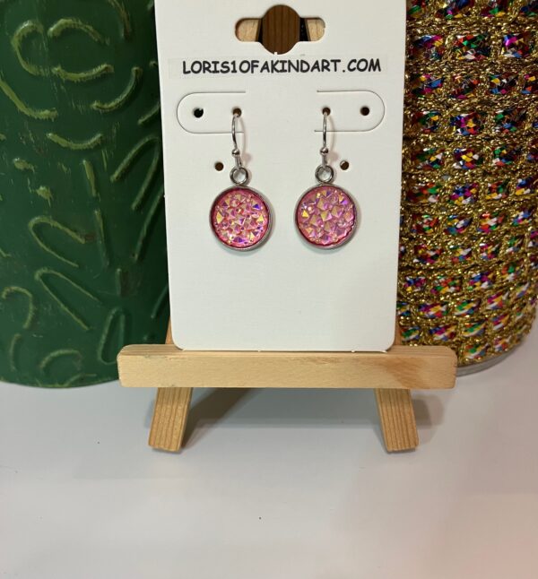 Pink Diamond Cut Faux Druzy Dangle Earrings
