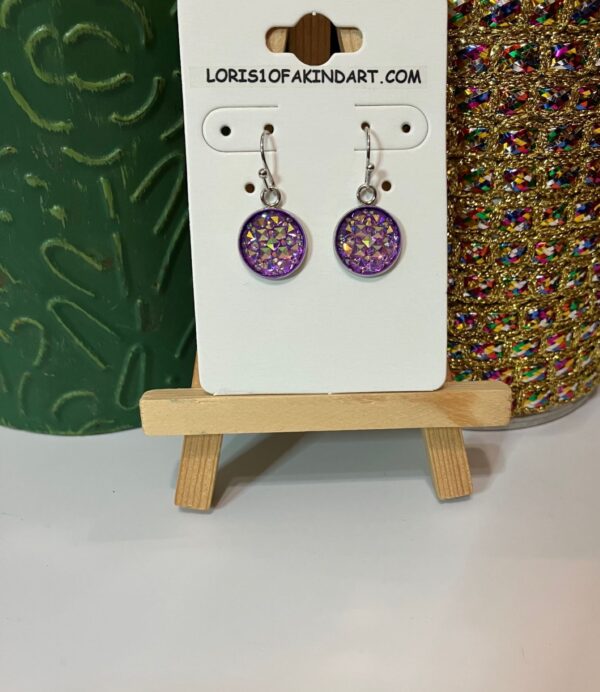 Amethyst Diamond Cut Faux Druzy Dangle Earrings