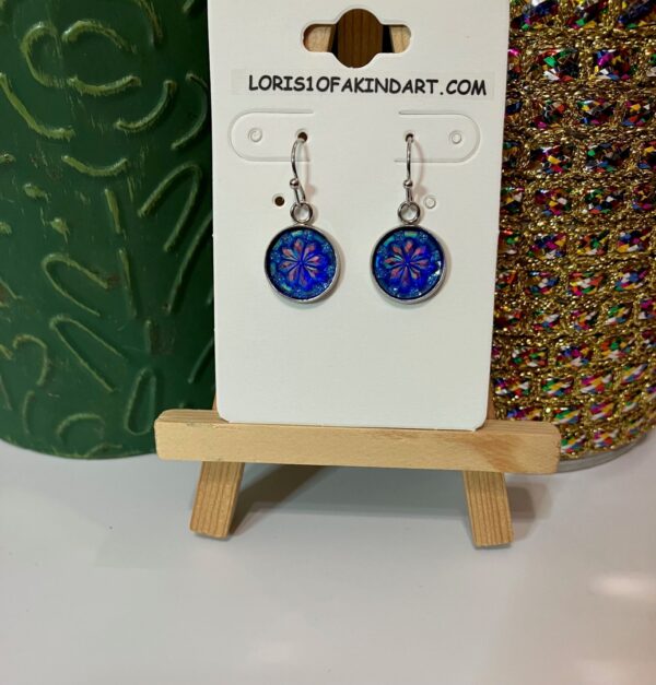 Bright Blue Flower Cut Faux Druzy Dangle Earrings
