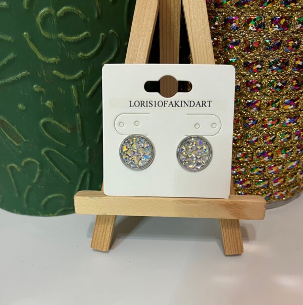 White Diamond Cut Faux Druzy Earring on Silver Studs