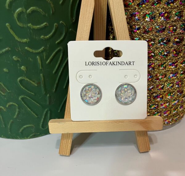 White Flower Cut Faux Druzy Earring on Silver Studs