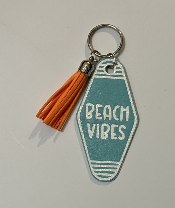 Beach Vibes Motel Key Faux Leather Purse Charm/Keychain with Orange Tassel, 1OAKG