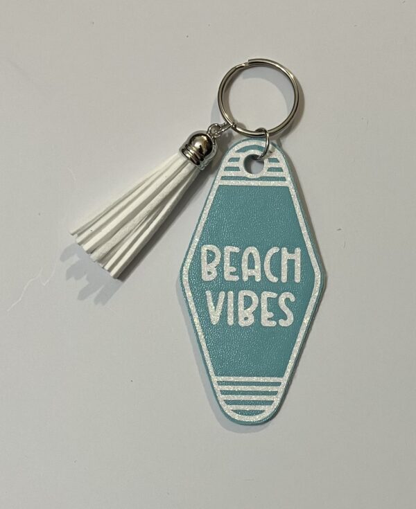 Beach Vibes Motel Key Faux Leather Purse Charm/Keychain with Sun-Bleached Tassel, 1OAKG