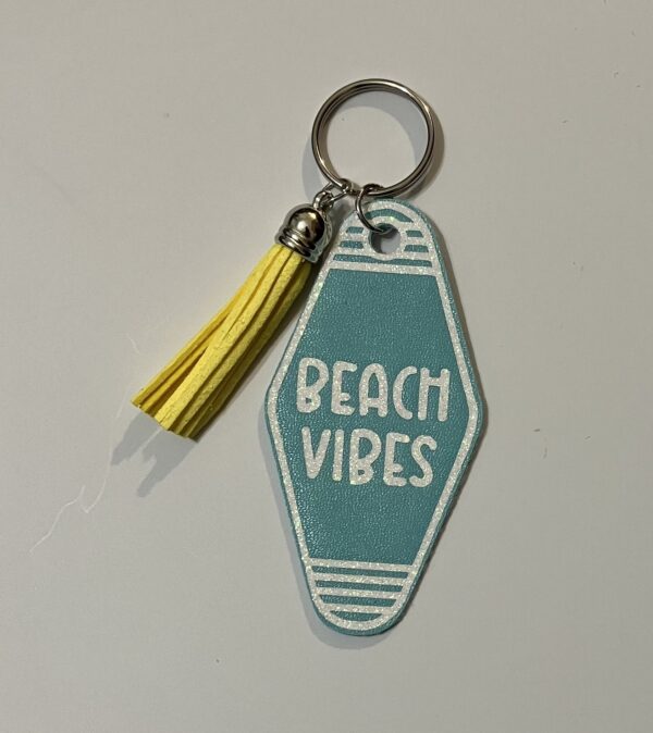 Beach Vibes Motel Key Faux Leather Purse Charm/Keychain with Sunny Tassel, 1OAKG