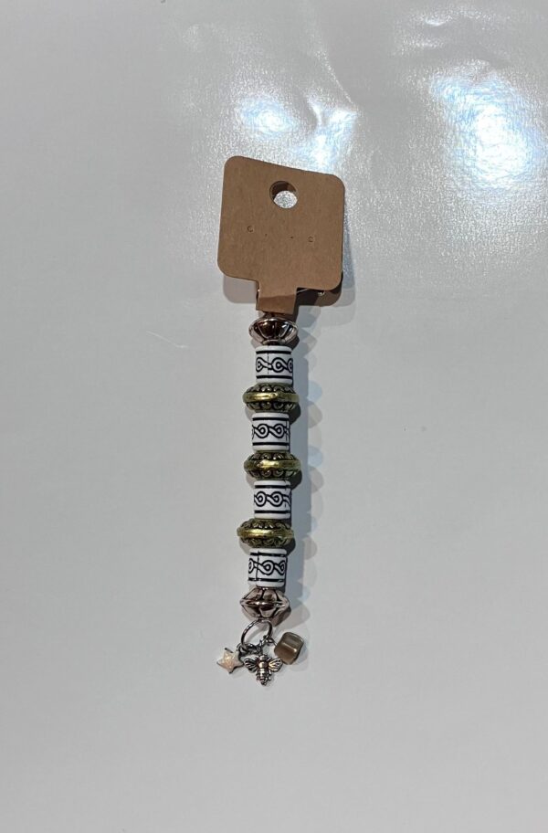 Beaded Keychains with 3 Charms - Rearview Mirror, Keys, Purse, Diaper-bag, Backpack Dangle-1OAKG