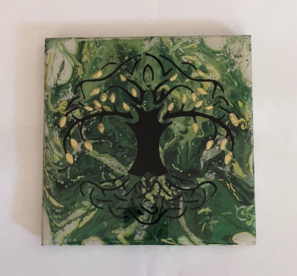 Celtic Tree of Life Hand Painted Resin Ceramic Tile Trivet, Table or Wall Art, 1OAKG