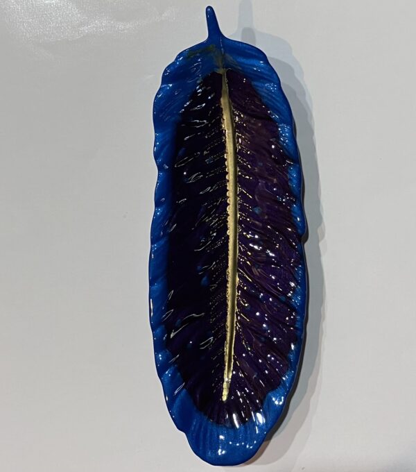 Blue, Purple and Gold Resin Feather for Keys/Jewelry/Candy Dish/Trinket Tray/Spoon Rest, 1OAKG