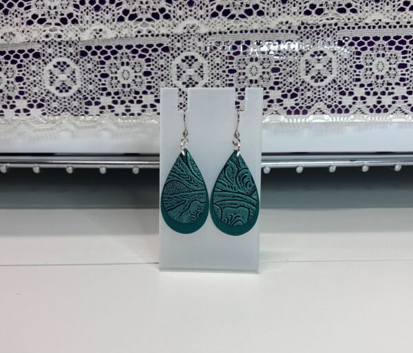 Green Embossed and Smooth Faux Leather Double-layered Dangle Earrings-1OAKG