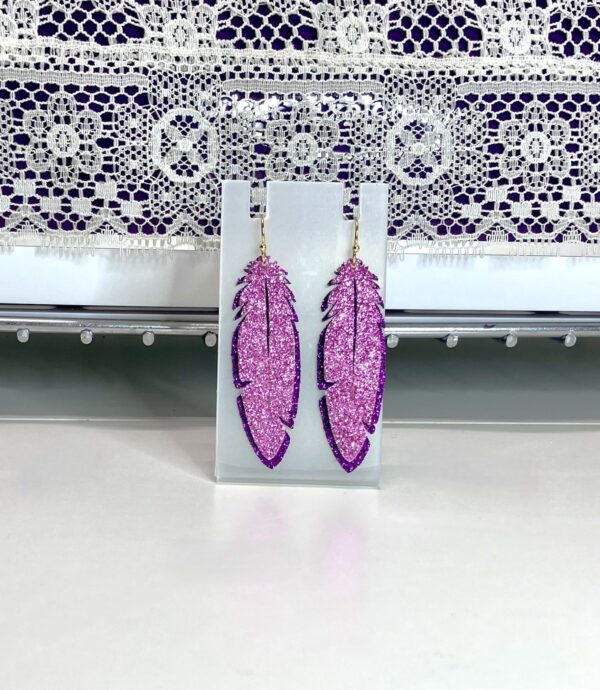 Pink and Fuchsia Glitter Faux Leather Double-layered Dangle Earrings, 1OAKG