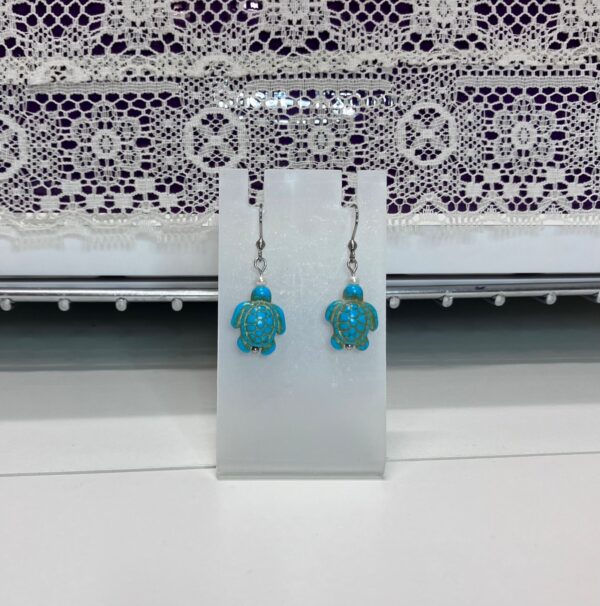 Turquoise Turtle and Pearl Bead Dangle Earrings, 1OAKG
