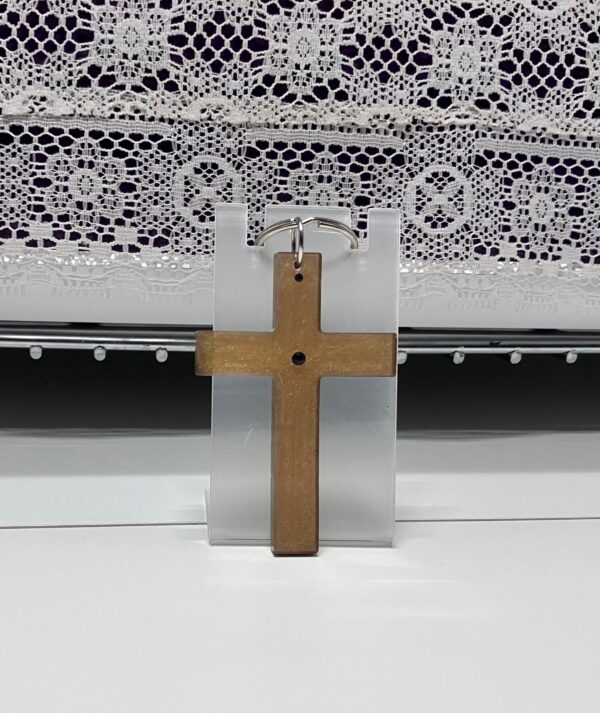 Gold Resin Cross Keychain with Black Bling, 1OAKG