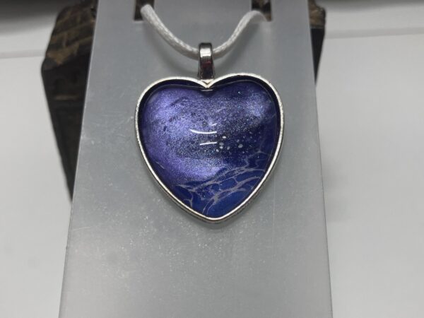 Purples, Blues & White Wearable Fluid Art Pendant Necklace, 1OAKG