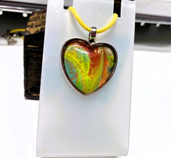 Coppery Yellow River Fluid Art Pendant Necklace, 1OAKG