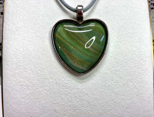 Agate Greens with Gold Fluid Art Pendant Necklace, 1OAKG