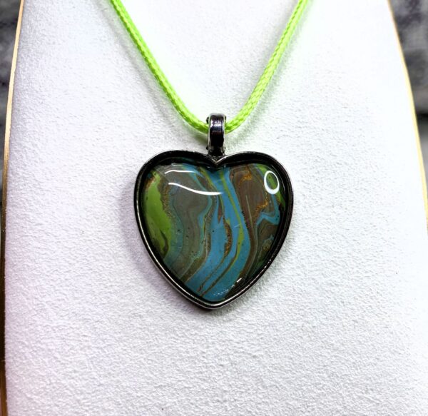 Turquoise Flowing Downstream Fluid Art Pendant Necklace, 1OAKG