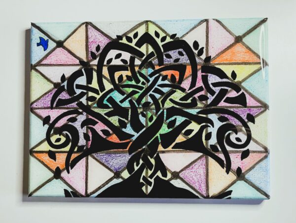 Stained Glass Expression Celtic Tree of Life Mixed Media Painting, 1OAKG