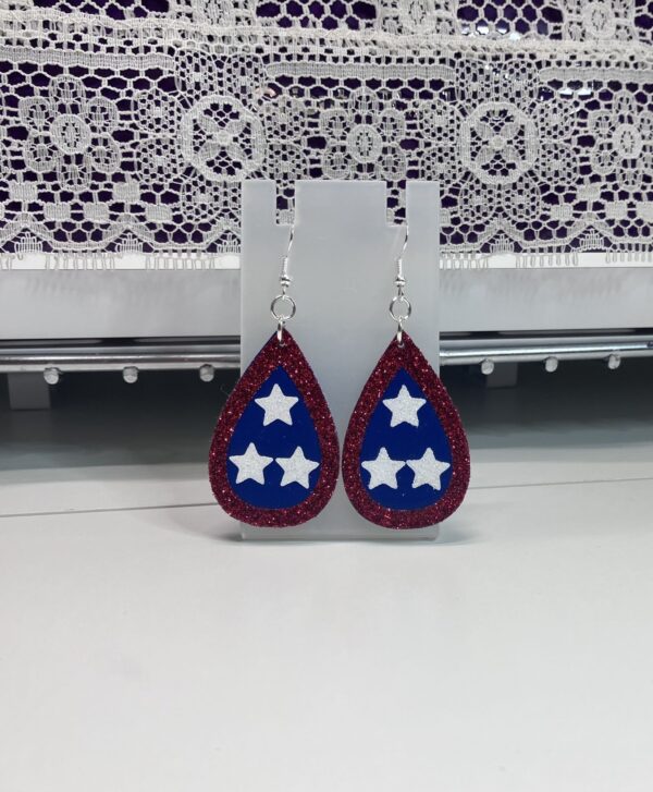 4th of July Faux Leather with 3 Stars Dangle Earrings, 1OAKG