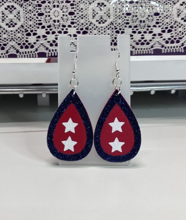 4th of July Faux Leather with 2 Stars Dangle Earrings, 1OAKG