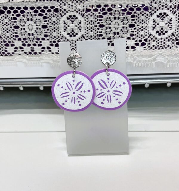 Sand Dollar Textured Silver Post Dangle Earrings, 1OAKG