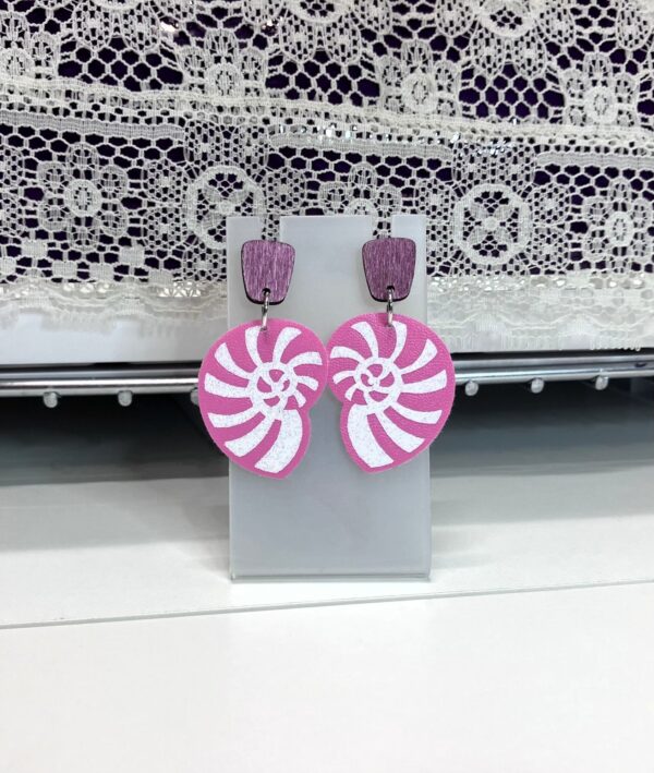 Nautilus Shell Wood Post Dangle Earrings, 1OAKG