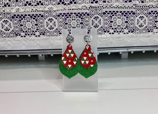 Christmas Green and Red FL Curvy Double Layer with Silver Post Dangle Earrings, 1OAKG