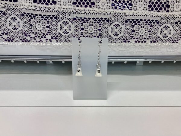 Scary Tiny Little Halloween White Ghost Dangle Earrings, 1OAKG