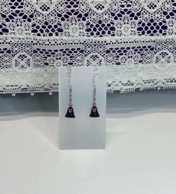 Scary Tiny Little Halloween Black Ghost Dangle Earrings, 1OAKG