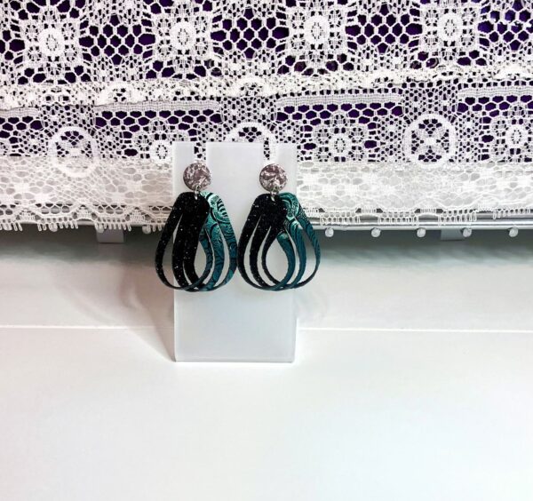 Twisted Black and Teal FL with Silver Post Dangle Earrings, 1OAKG