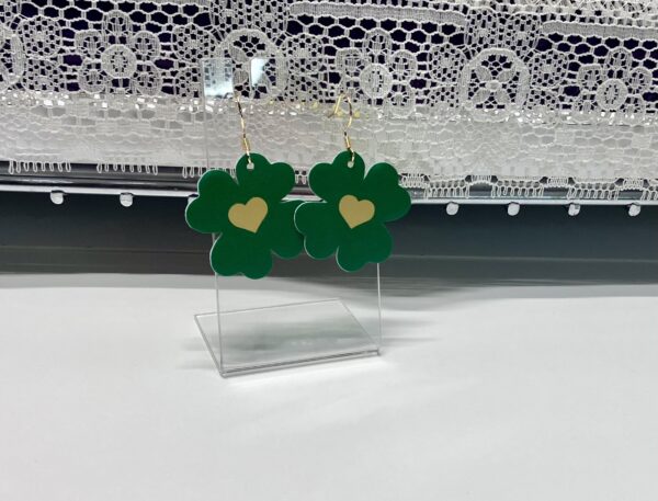 St. Patrick's Day Shamrock Clover With a Gold Heart Earrings